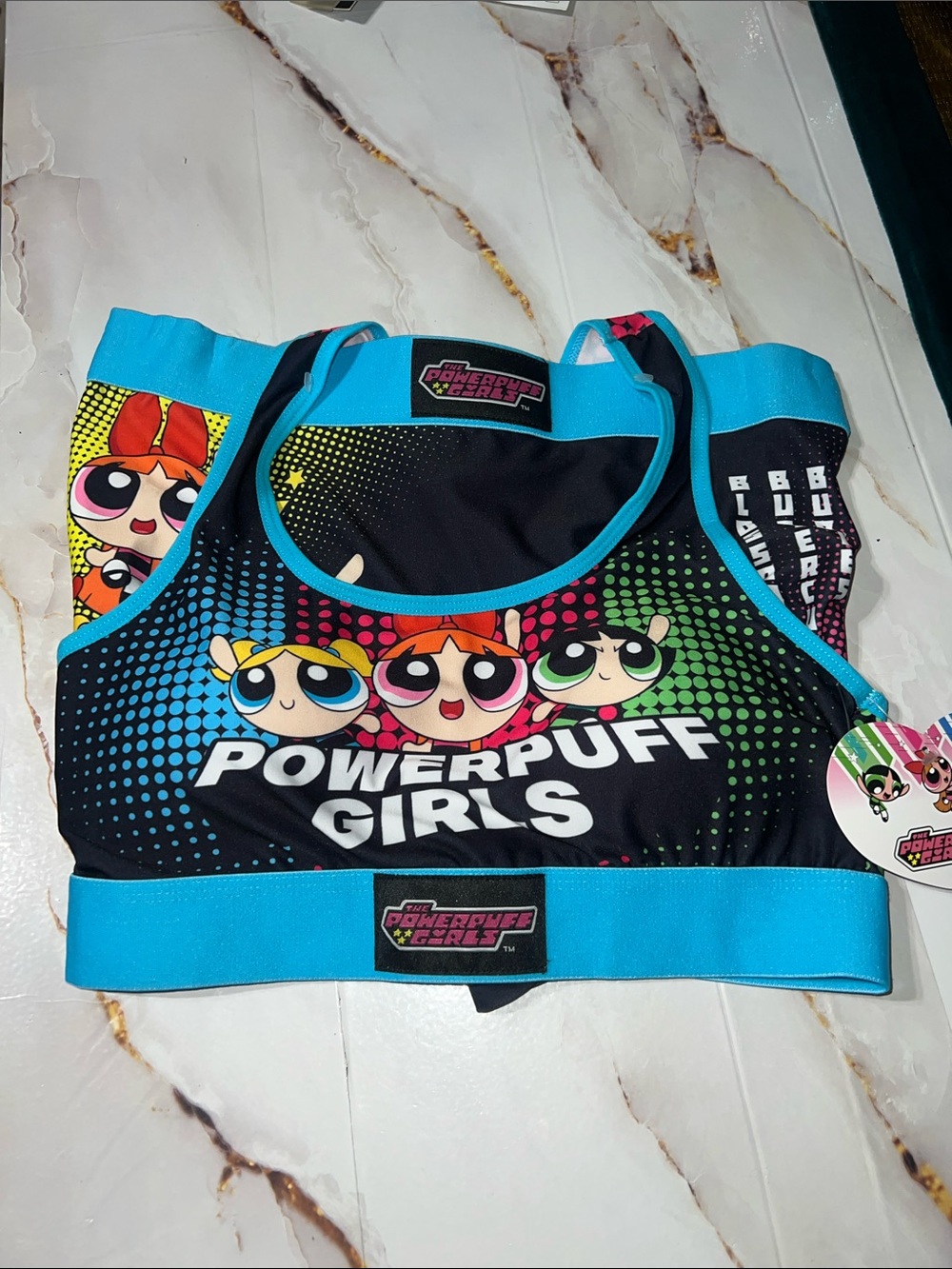 Powerpuff Girls Athletic Crop Top - Black & Turquoise